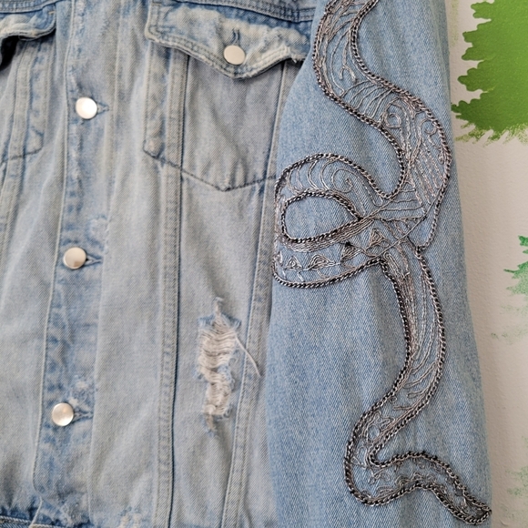 Guess Oversized Denim Rhinestone Jacket - Picture 2 of 10